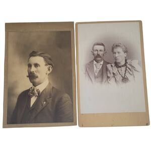 Antique Cabinet Card Photos Mustache Couple Victorian Ephemera Portrait